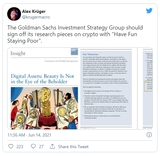 goldman sachs bitcoin cryptomonnaie twitter