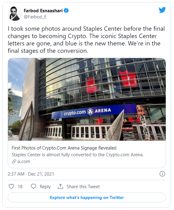 crypto.com arena twitter