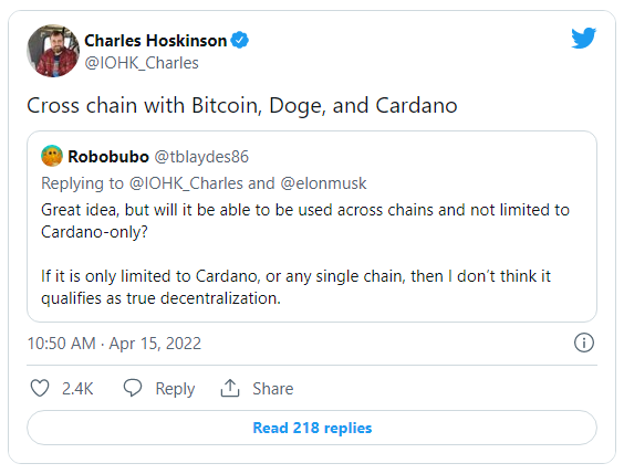 cryptomonnaie cardano twitter charles hoskinson